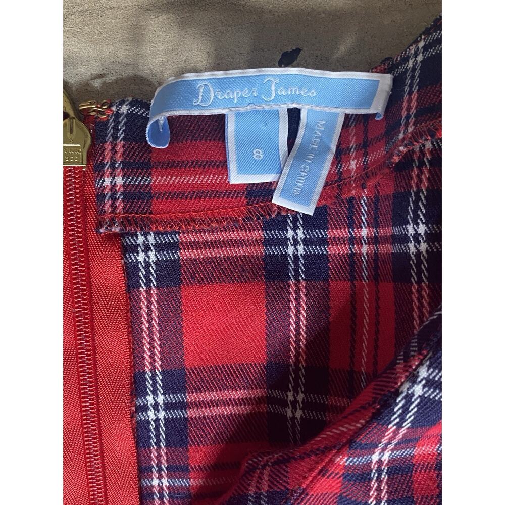 Draper James Size 8 Red Plaid Ruffle Shoulder Shift Dress V Neck Holiday Mini - Picture 5 of 6